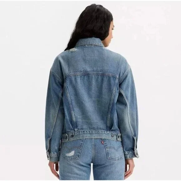 Levi's Premium Womens Vintage Fit Denim Trucker Jacket Size Small Blue FA EXC - Picture 2 of 12